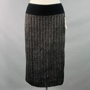 DONNA KARAN Size 10 Black Silver Wool Blend Pencil Midi Skirt